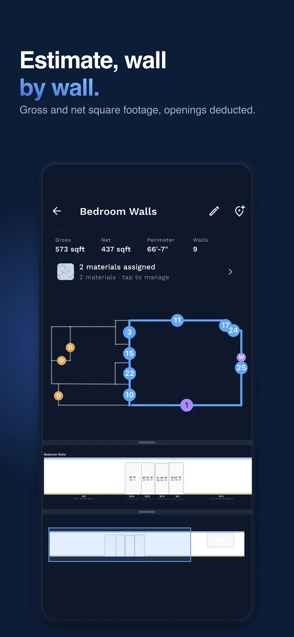 Estimate, wall by wall